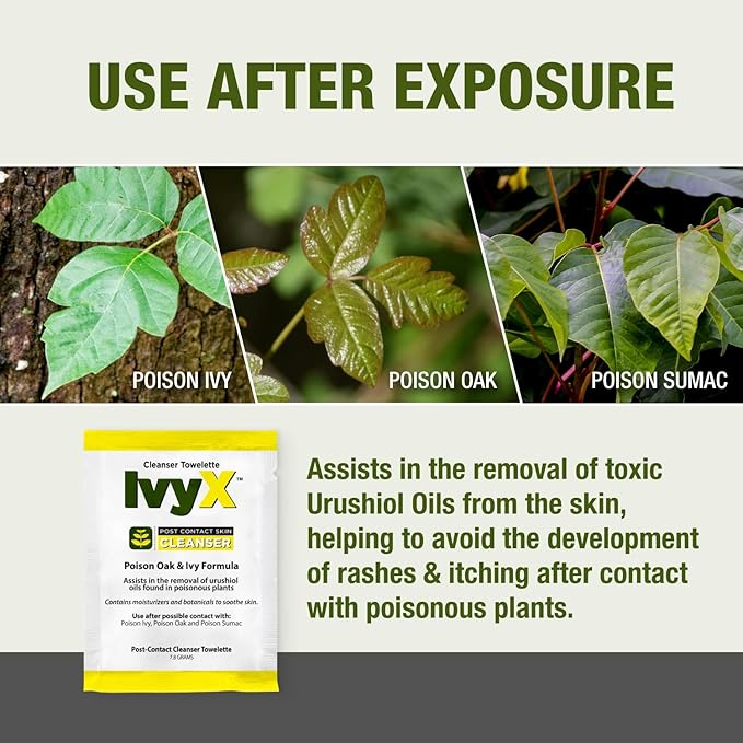 CoreTex Ivy X Post-Contact Poison Ivy Wipes with Resealable Travel Bag - Pack of 15 Single-Use Barrier Wipes to Assist in the Removal of Rashes - Also Works on Poison Oak & Sumac Oils