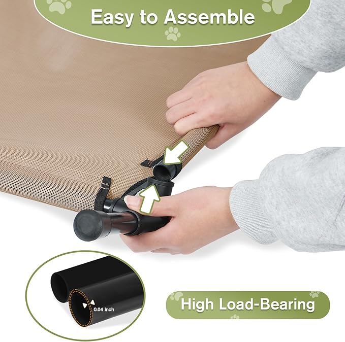 Elevated Dog Bed for Medium Dogs, Outdoor Cooling Raised Dog Beds Washable Pet Cot with Removable Mesh, Lifted Pets Hammock with Frame, Easy to Assemble, Brown, M