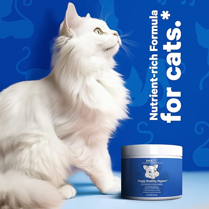 Happy Healthy Organs & Glands Supplement For Cats, Freeze-Dried Raw Bovine Liver Grass-Fed Bone Marrow Heart Kidney Pancreas, Bovine Thymus Iron Multi Organ Powder, Joints Cat Vitamins 1.48 oz
