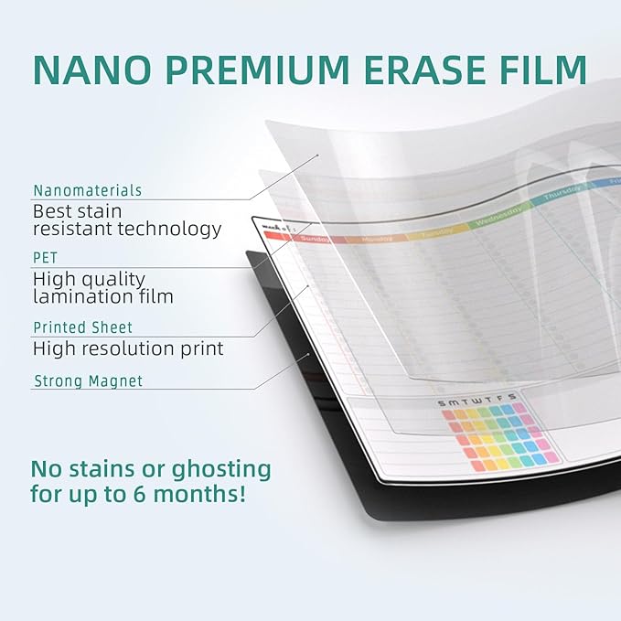 Magnetic Dry Erase Weekly Calendar for Fridge - Large 17"x12" Magnetic Weekly Planning Board with Hourly Time Slots - 6 Extra Fine Point Markers Included