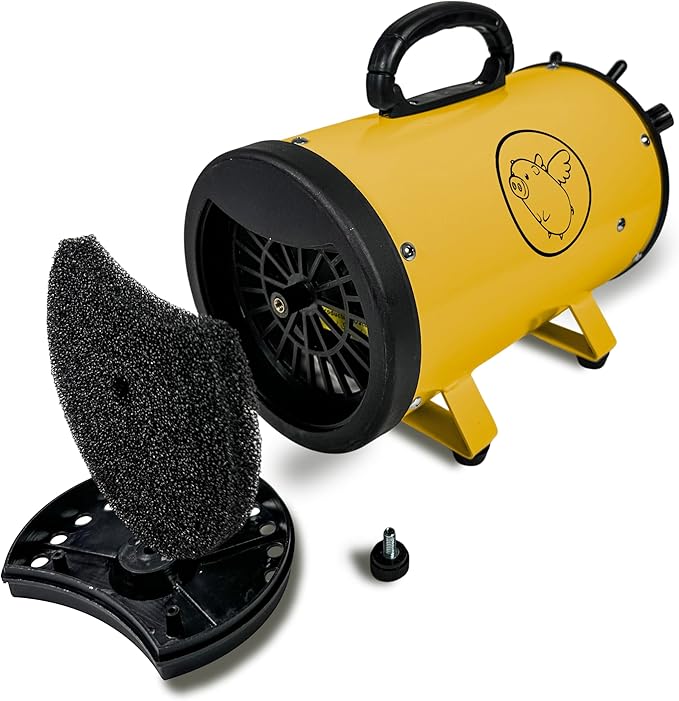 Flying Pig High Velocity Dog Pet Grooming Dryer w/Heater (Flying One, Yellow w/Black Logo)