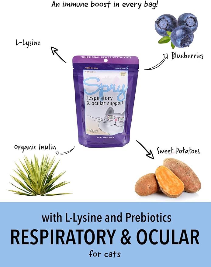 Spry Daily Respiratory and Ocular Support Soft Chews for Cats, with L-Lysine, Superfoods, and Prebiotics for a Strong Immune System, 2.1 oz. (60 count)