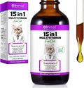 Cat Vitamins, 15 in 1 Cat Multivitamin Liquid Drops, Cats Vitamins and Supplements with Glucosamine and Probiotics, Vitamin for Cats Skin Coat, Immunity, Gut Digestion, Joint, Heart, 60ML