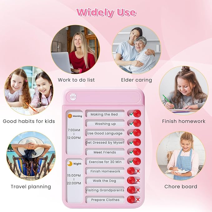 Chore Chart for Kids, Visual Schedule for Kids with Autism, Chart Board with 6 Reusable Sheets, Routine Chart Dry Erase Board for Kids, Magnetic Chore Chart for Fridge, Desk, Home - Pink