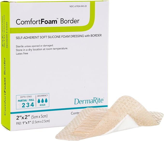 DermaRite's ComfortFoam Border, Foam Wound Dressing - Flexible and Soft Silicone, Self Adhesive, No Natural Rubber Latex - 2 in. x 2 in., 1 Count, 10 Packs, 10 Total