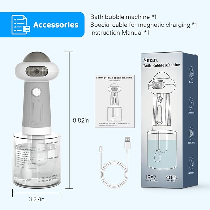 Dog Shampoo Dispenser, UFO Dog Shampoo Sprayer Electric Foaming Shampoo Dispenser for Dog and Cat Washing, for Bathtub, Kitchen Sink, Bathroom Cleaning, Grey