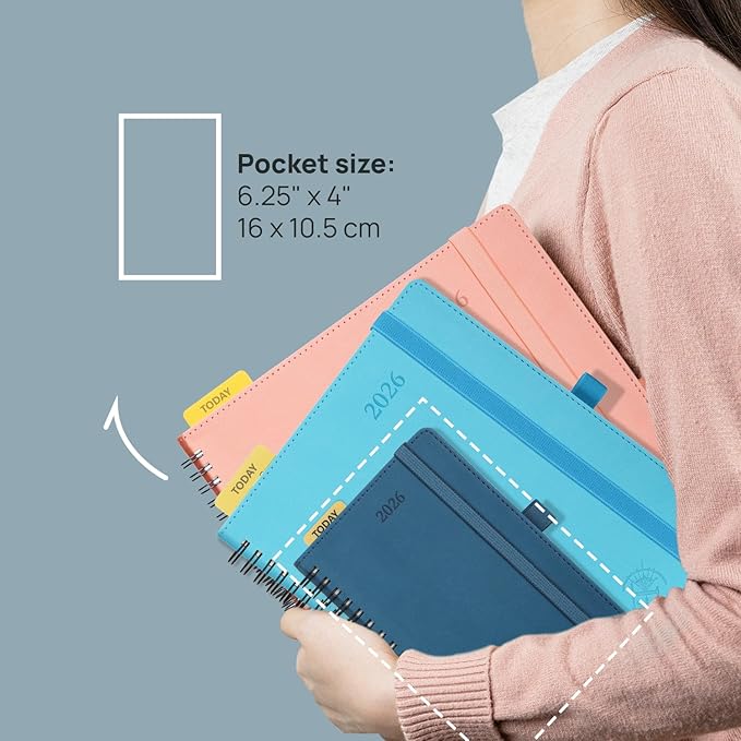 POPRUN Pocket 2026 Planner (Small Size- 4'' x 6.25'') Weekly and Monthly for Purse - Calendar 2026 (Jan. 2026 - Dec.2026) with Soft Cover, Plastic Ruler - Night Sky Blue