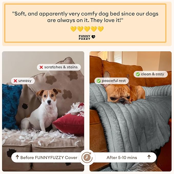 FUNNY FUZZY Pet Couch Cover for Sofa, Calming Dog Bed for Couch, Fluffy Plush Cat Bed Mat for Furniture Protector for Small Dogs and Kitten, 27×24 in, Mist Grey
