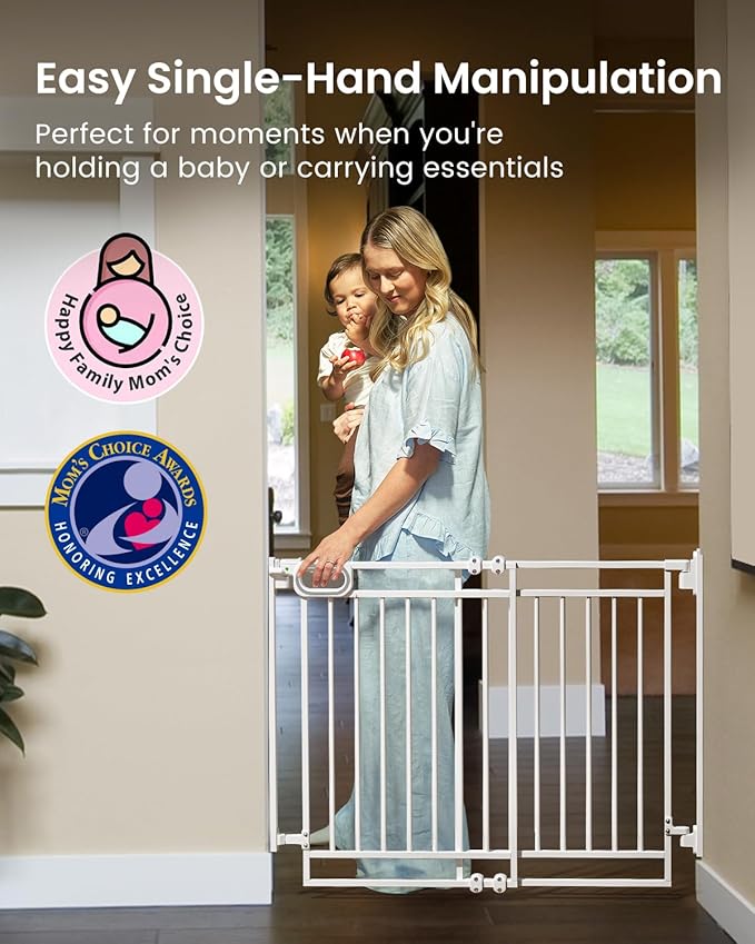 Grownsy Baby Gate for Stairs- No Bottom Bar, Adjustable Width 29.8” to 43.5” for Child and Pet, Dog Gate with Auto-Close & One-Hand Operation, Screw-in Installation for Doorways and Indoor Use
