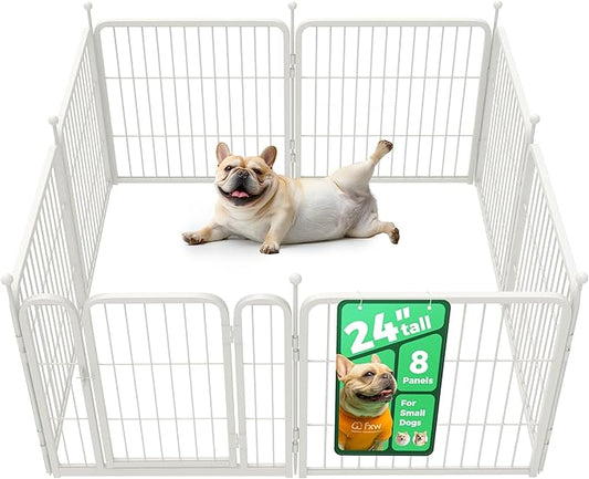 FXW Rollick Unleashed Dog Playpen for Indoor, Yard, RV Camping, 24 inch 8 Panels for Small and Puppy Dogs, White│Patented