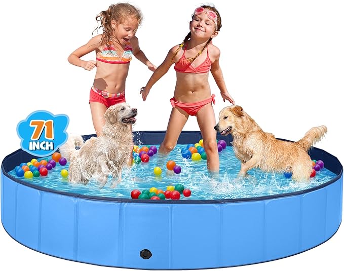 Jecoo Dog Pool for Large Dogs Kiddie Pool Hard Plastic Foldable Dog Bathing Tub Portable Outside Kids Swimming for Pets and Dogs Outdoor Backyard