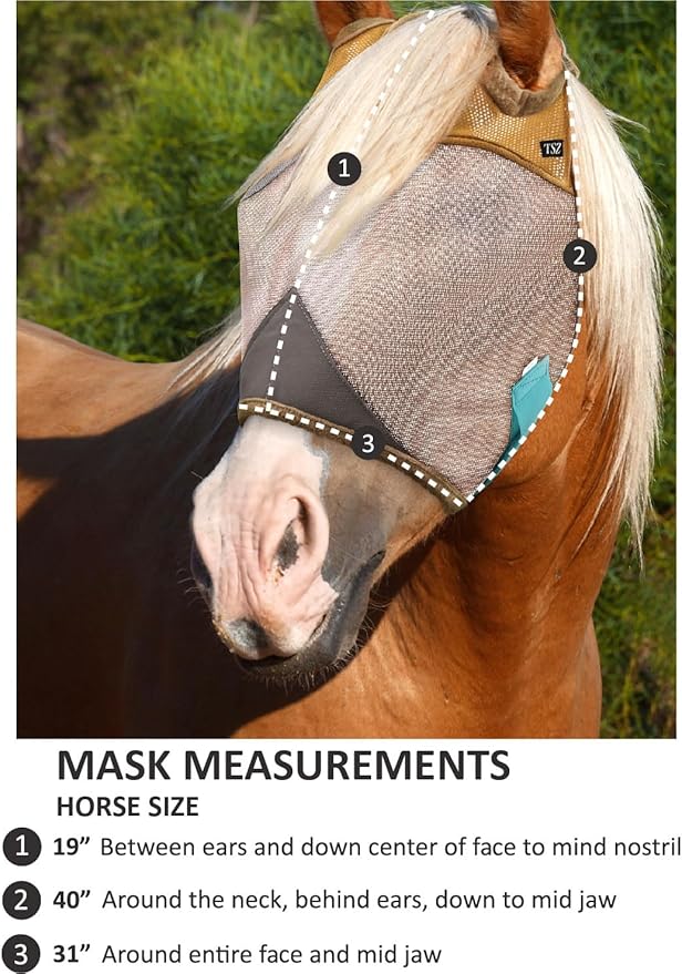 Fly Masks for Horses. Stops Sunburn, 70% Uv-Block. Breathable Fly Mask for Equines, Durable, Comfortable Fit for All-Day Protection. Horse Size, Fly Mask with Ears and Nose