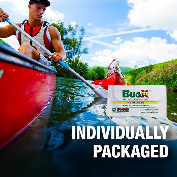CoreTex Bug X FR DEET-Free Insect Repellent Wipes - Pack of 50 Single-Use, Naturally Derived Geranium Oil Bug Wipes - Protects Against Flies, Fleas & Mosquitoes - Travel Mosquito Repellent Towelettes
