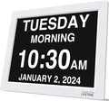 American Lifetime Dementia Clock - Large Digital Clock for Seniors, Custom Alarms, Day & Date Display, White, 15 Inches