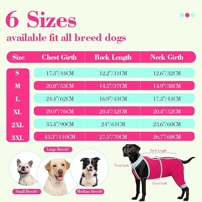 ROZKITCH Dog Surgery Leg Sleeve Rear Legs, Male Female Pet Prevent Licking Wound Elbow Knee Protector, Dog Recovery Suit Cone Collar Alternative Pants Shirt for Wound Heal Wrap Rosered 3XL