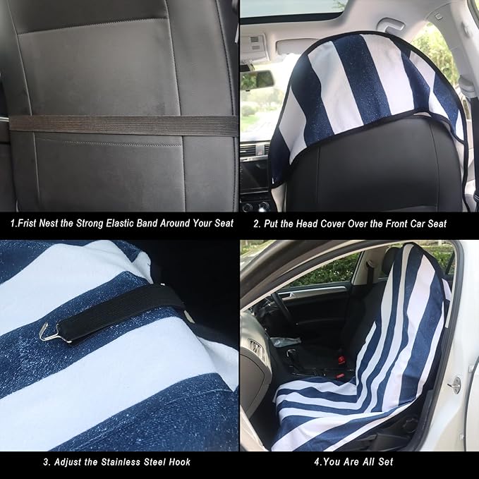 Car Seat Cover Protector Front Seats,for Gym Workout,Running,Swimming,Beach and Hiking,Waterproof Sweat Towel Bucket Seat Covers for Cars SUV Trucks (Blue Stripe, 1Pcs)
