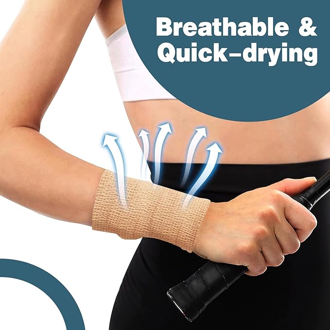 AZEN 120 Pack Self Adhesive Bandage Wrap, 2" X 5 Yards Elastic Cohesive Bandage Wrap, Skin Color Athletic Tape, Vet Wrap, Ankle Tape