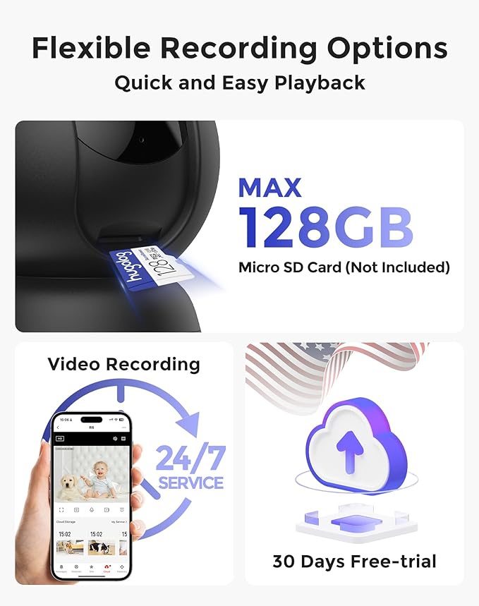 Hugolog 2K 3MP Indoor Pan/Tilt Security Camera with Auto-Focus,Ideal for Baby Monitor/Pet Camera/Home Security,Starlight Color Night Vision,Human/Pet AI,US Cloud,Compatible with Alexa