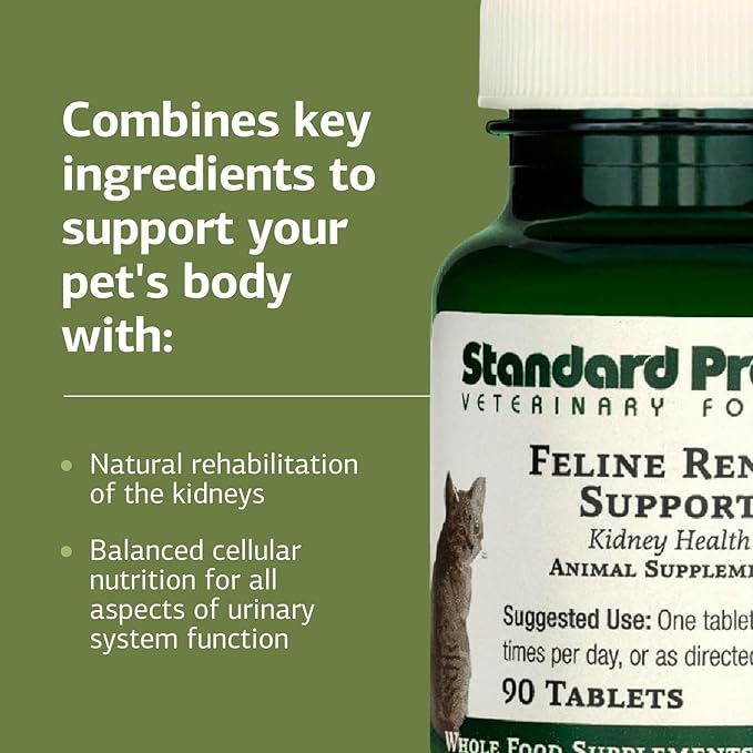 Standard Process Inc. Feline Renal Support - Cat Supplement to Support Kidney & Urinary Health, Cat Supplies with Whole-Food Based Ingredients, Feline Supplement to Aid Kidney Function - 90 Tablets