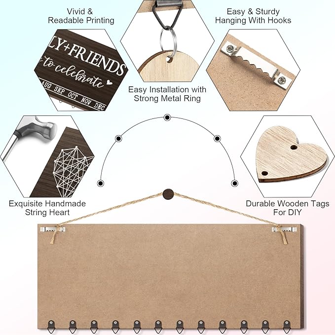 Christmas Grandma Gifts for Mom from Daughter, Wood Family Birthday Reminder Calendar Board Wall Hanging DIY Birthday Tracker Plaque with 120 Tag, Best Mom Dad Grandma Gifts for Birthday Thanksgiving