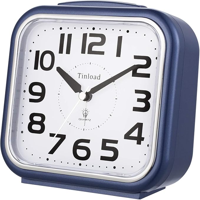 5.5" Large Analog Alarm Clock Silent Non Ticking, Gentle Wake, Beep Sounds, Increasing Volume, Battery Operated Snooze and Manual Light, Easy Set, Blue