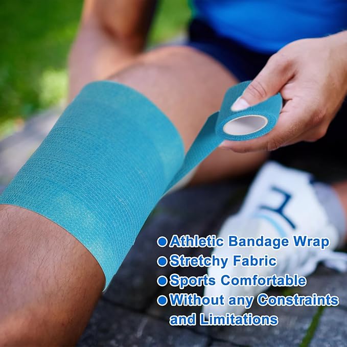 24 Pack Self Adhesive Bandage Wrap 2 Inch, Cohesive Medical Tape for Sports, Elastic Vet Wrap for Athletic, Ankle, Wrist Sprains, Pet First Aid