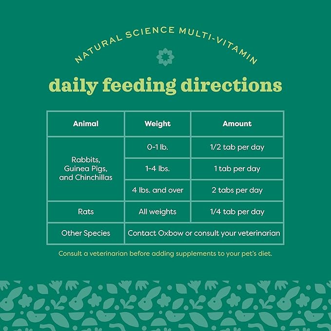 Oxbow Animal Health Natural Science Multi-Vitamin, High Fiber Supplement for Rabbit & Guinea Pig, Made with Timothy Hay, Multi-Pet Households, Omega 3 & 6 Fatty Acids, Made in USA, 4.2 oz Bag