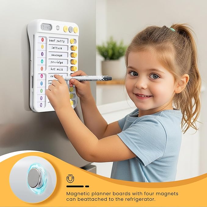 Chore Chart for Kids with Timer, Visual Schedule for Kids, ADHD Tools for Kids, Bedtime/Morning/Daily Routine Chart with 99-Min Countup/Down, Magnetic Checklist Schedule Board with Slider - White