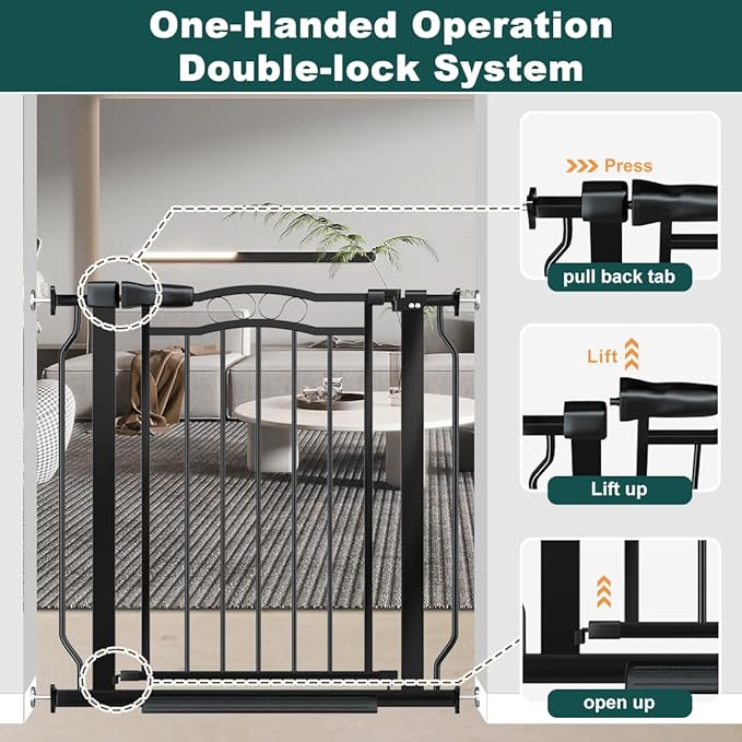 53.1-62.5 Inch Extra Wide Baby Gate, Pressure Mounted Dog Gate Indoor, Walk Thru Pet Gate for Cat Dog Child,Pet Gates for The House Doorway Black