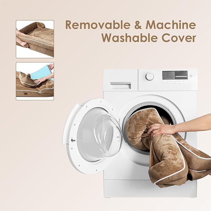 EHEYCIGA Orthopedic Dog Bed for Medium Dogs, Waterproof Memory Foam Medium Dog Beds with Sides, Non-Slip Bottom and Egg-Crate Foam Pet Couch Bed with Washable Removable Cover, Beige