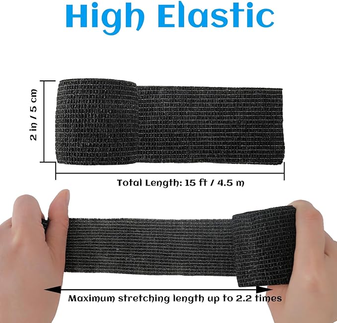 36 Rolls Elastic Self Adhesive Bandage Wrap 2 Inch, Breathable Non Woven Cohesive Bandage, Vet Wrap for Dogs, Ankle Sprains Swelling Medical First Aid Tape, Sports Athletic Tape Black