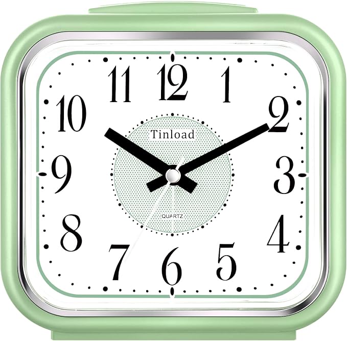 5.5" Large Analog Alarm Clock Silent Non Ticking, Gentle Wake, Beep Sounds, Increasing Volume, Battery Operated Snooze and Manual Light, Easy Set