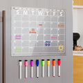 Acrylic Magnetic Dry Erase Board Calendar for Fridge, Clear Monthly Planner Whiteboard for Refrigerator, w/ 8 Colors Markers, 15"x11"