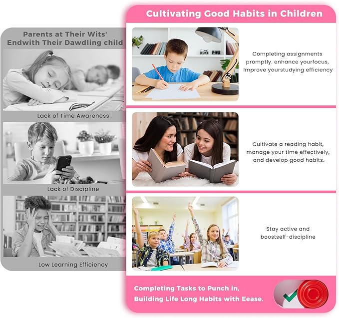 Chore Chart for Kids, Visual Schedule for Kids with Autism, Chart Board with 6 Reusable Sheets, Routine Chart Dry Erase Board for Kids, Magnetic Chore Chart for Fridge, Desk, Home - Pink