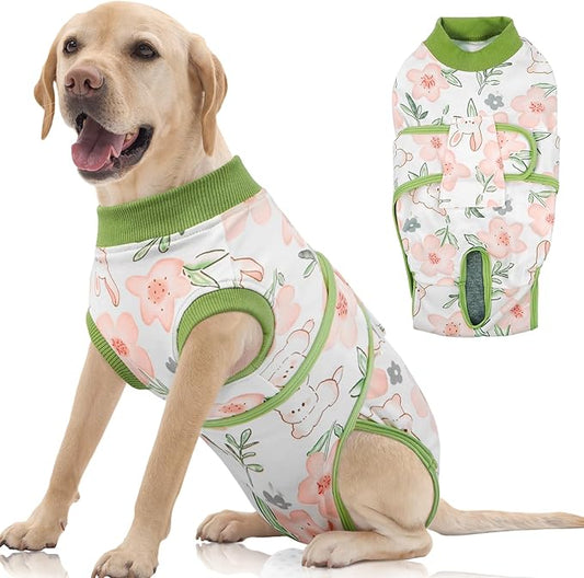 FUAMEY Dog Recovery Suit Male,Dogs Surgery Neuter Suits Puppy Spay Shirts for Female Protect Dog's Skin Anti Licking Abdominal Wounds Doggie Onesie Pet Bodysuit Alternative to Cone Rabbit Flower XXL
