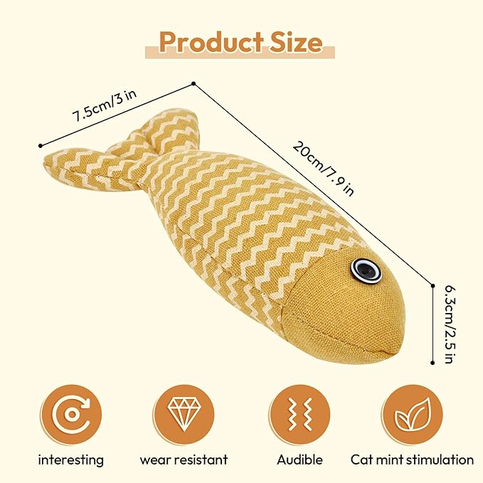 2 Pcs Catnip Toys Fish, Self Play, Cat Toys for Indoor Cats and Kitten, Catnip Cat Toy, Interactive Kitten Exercise Kicker Toys for Indoor Cats 7.8 Inches for All Breeds