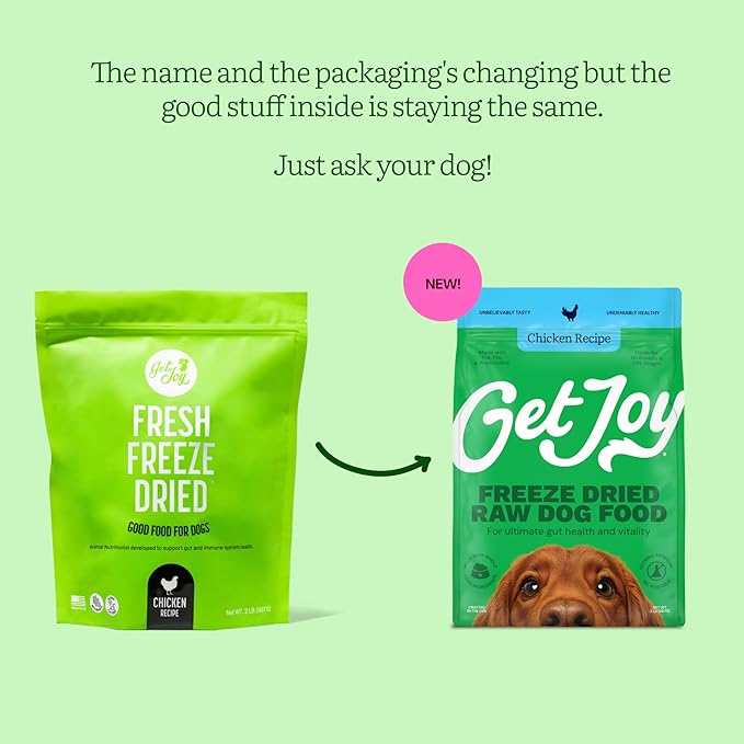 Get Joy Gut Health Fresh Freeze Dried Raw Meal, Chicken Recipe, 32 Ounce Bag, Dog Food for Dogs of All Breeds and Life Stages, PhD Animal Nutritionist Formulated, Made in USA