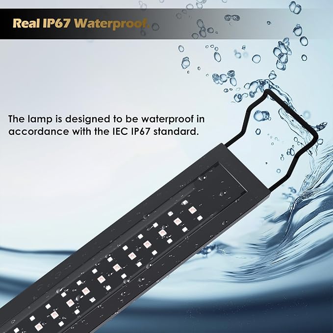 GLOWRIUM LED Aquarium Light with Remote, Full Spectrum Fish Tank Light with Auto Timer, IP67 Waterproof Freshwater Planted Tank Light, Dimmable RGB+W+Moon LEDs with High Performance (18W 24-29inch)