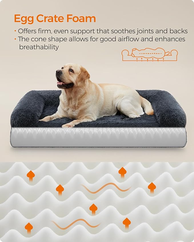 Feandrea Dog Bed, Orthopaedic Dog Sofa Bed for Medium and Large Dogs, Waterproof Ped Bed with Removable Washable Cover, 42 x 31.5 x 9 Inches, Dark Gray UPGW233G02