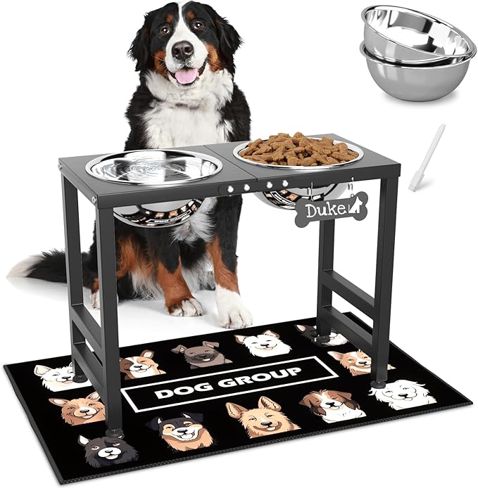 Elevated Dog Bowls for Large Extral Large Breed, Raised Bowl Stand with 2 Stainless Steel Bowls (101oz) and Spill-Proof Mat, 17" Tall Dog Feeder for Extra Large Breeds