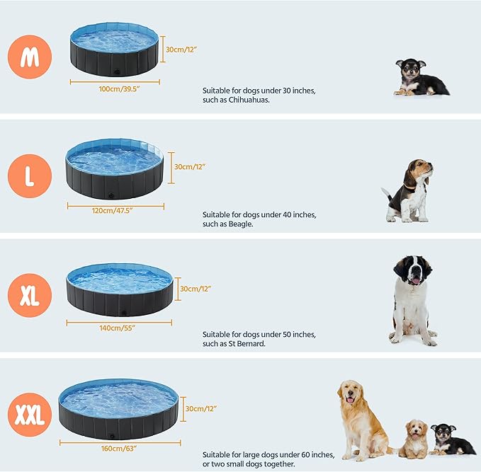 Yaheetech Dog Pet Bath Pool Foldable Hard Plastic Doggie Duck Swimming Pool Collapsible PVC Outdoor Bathing Tub Dog Pools for Large Small Dogs-47 x 11.8 inch,L,Black
