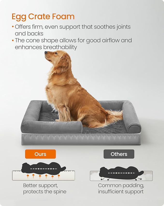 Feandrea Orthopedic Dog Bed, Large Dog Bed Waterproof, Removable Washable Cover Sofa with Non-Slip Bottom, Raised Edges, 36 x 28 x 8 Inches, Light Gray UPGW067G02