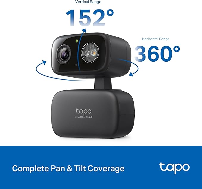 Tapo 2K 3MP Pan/Tilt Indoor/Outdoor Security Camera, Free Person/Baby Cry Detect & Motion Track, 360° Pan, Color Night Vision, SD/Cloud Storage, Works w/Alexa & Google Home, HybridCam 360, Black