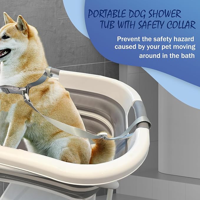 Portable Dog Bath Tub and Dog Washing Station, Collapsible Elevated Pet Tub for Bathing, Showering, Grooming, Pet Bathing Basin for Small to Medium Dogs, Cats and Other Pets (Built-in Drainage System)