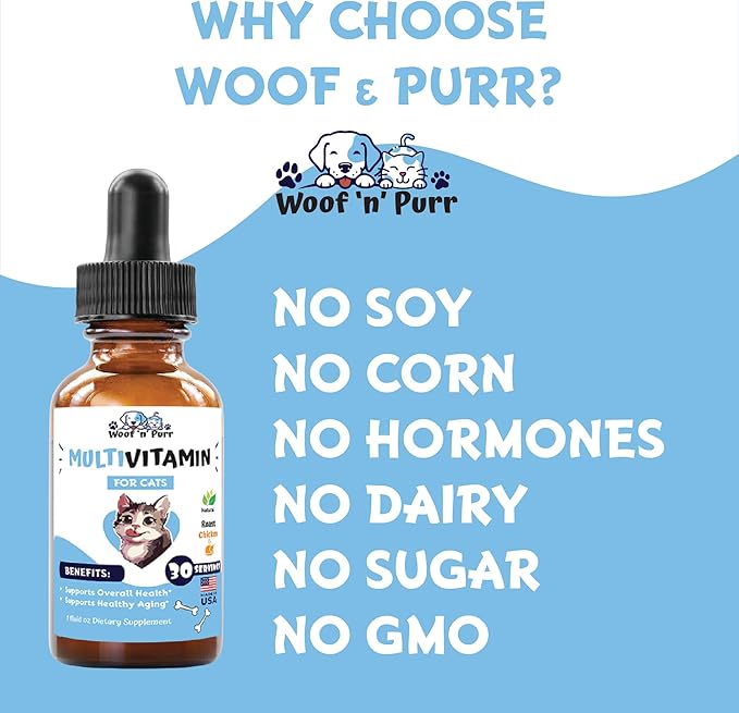 Cat Multivitamin - Promotes Healthy Skin & Coat, Joint Support, Longevity & More - Cat Vitamins - Cat Supplements & Vitamins - Cat Vitamins for Indoor Cats - Kitten Vitamins - Cat Immune Support - 1oz