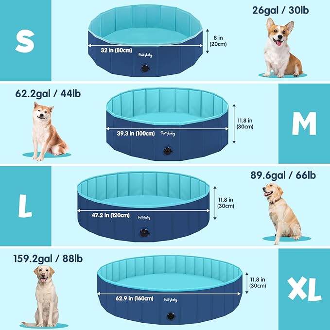 Furrybaby Foldable Dog Pool, Small Dog Swimming Pool for Dogs, Collapsible Hard Plastic Doggie Pool, Portable Bath Tub for Pets Dogs and Cats, Navy 32''