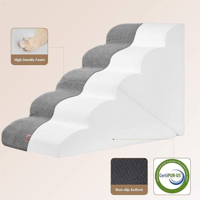 EHEYCIGA Curved Foldable Dog Stairs Ramp for High Beds 22.5" H, 5-Step Dog Steps for Small Dogs and Cats, Pet Stairs for High Bed Climbing, Non-Slip Balanced Pet Step Indoor, Grey