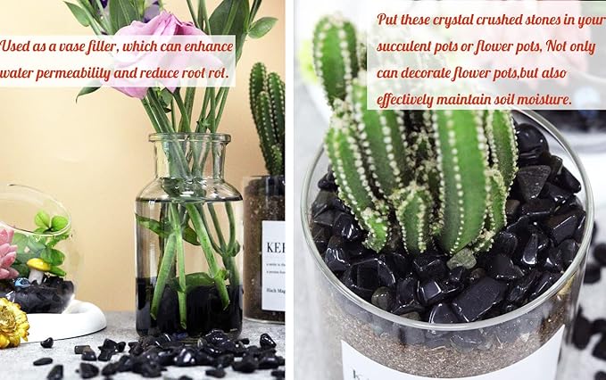 1lb Obsidian Aquarium Gravel Rocks Natural Tumbled Healing Crystal Chips Bulk Gemstones Tumbled Crushed Stones for Fountain Vase Filler Planters Decorative Fish Tank Potted Reiki Energy Balancing