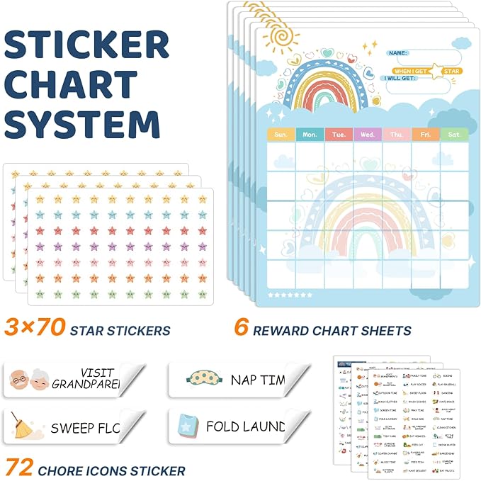 Upgraded Slider 4 in 1 Reward Chart for Kids, Reusable Bedtime/Morning/Daily Routine Chart for Kids, Magnetic Chore Chart for Kids Toddlers, Sticker Chart for Kids Behavior Chart for Kids at Home
