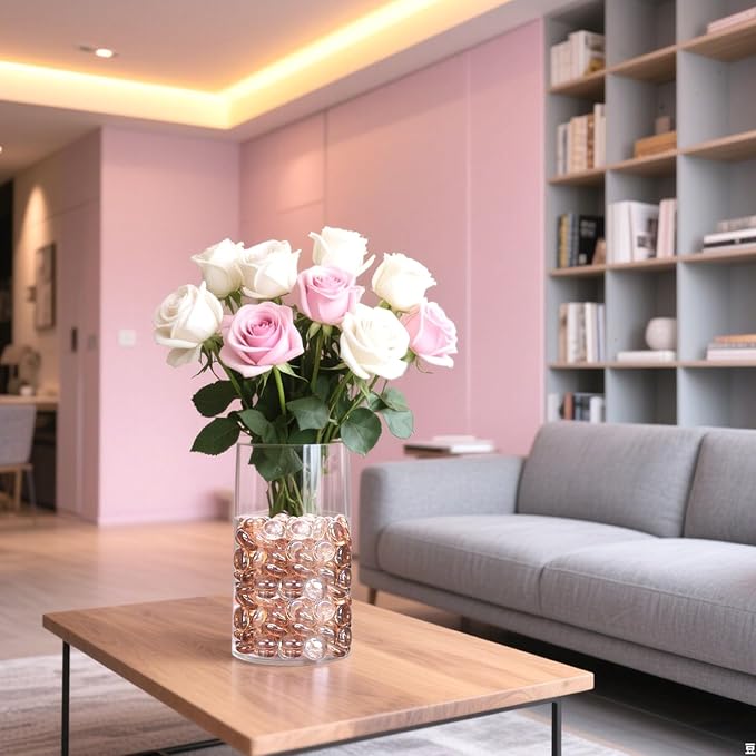 FUTUREPLUSX 1LB Pink Flat Glass Marbles, Vase Fillers Gems Fish Bowl Marbles Decorative Glass Pebbles for Vases Aquarium Floral Smooth Stone